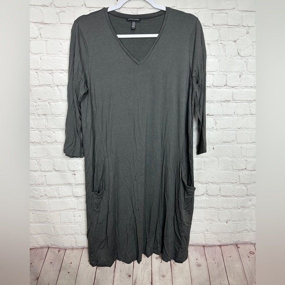 Eileen Fisher Dress Sheath Shirt Slouchy drapey Size S Viscose gray Stretch GUC - Picture 1 of 6